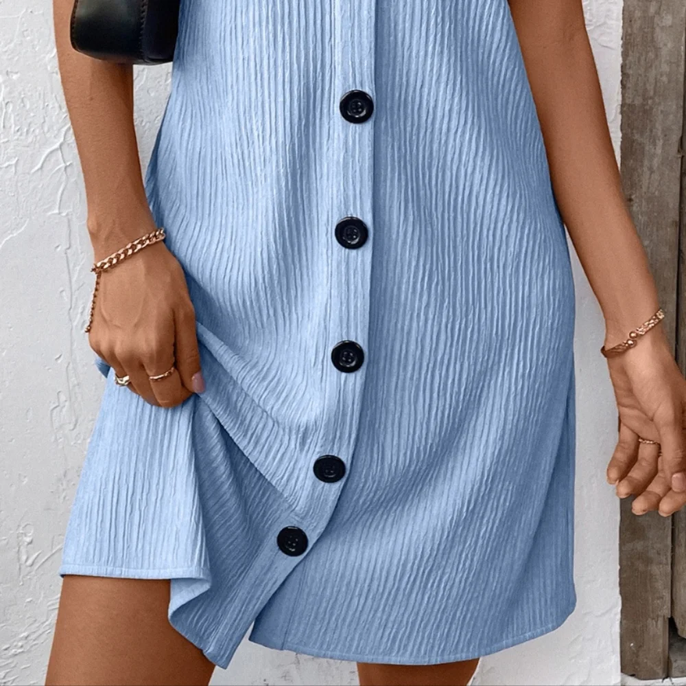 Bonnie Button Cami Dress - Light Blue - Picture 6 of 12